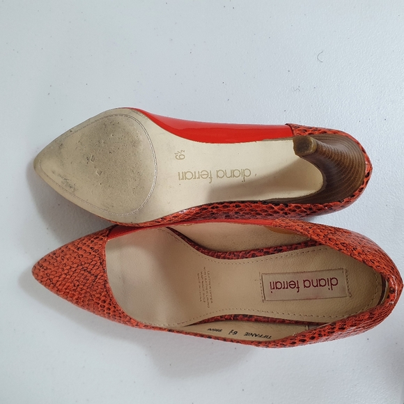 Diana Ferrari pumps heels Tiffanie orange Animal Print Patent Leather Size 6.5 - Picture 3 of 7